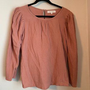 Eden & Olivia Puff Sleeve Crinkle Textured Cotton Shirt